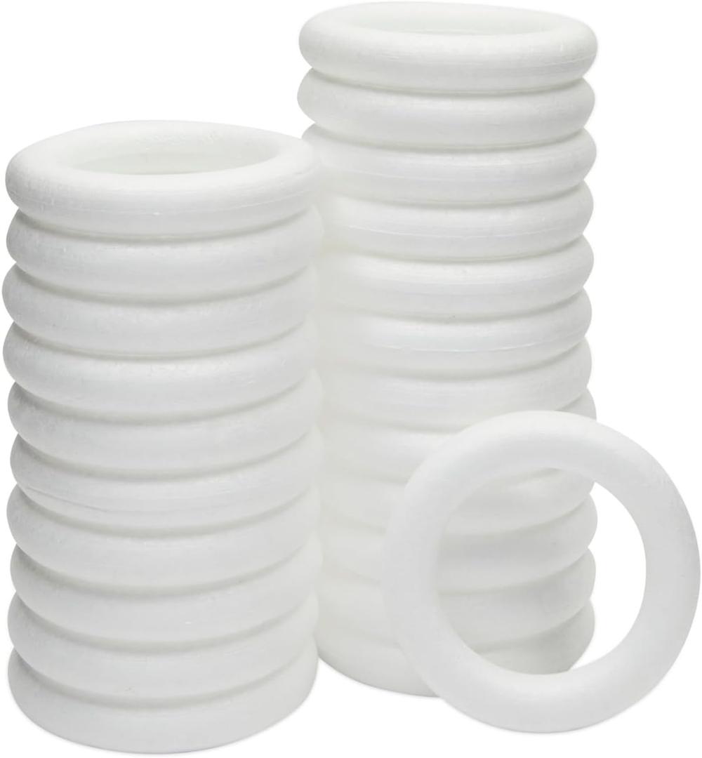 Bright Creations White Foam Ring Circles for Crafts, Wreath Forms (4.6 Inches, 24 Pack Foam Rings)
