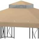 10x10 Grill Gazebo Canopy Replacement Top Cover, Waterproof Outdoor Gazebo Cover with Durable Polyester Fabric for Party, Patio, Backyard (Top Only) (Khaki)