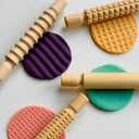 Small Rolling Pins For Baking 4Pcs Wooden Embossed Rolling Pin Set with Print Kitchen Handmade DIY Mini Dough Roller Supplies for Pottery Classroom Play Art Crafting SEAYOXIN