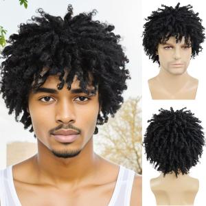 GNIMEGIL Black Dreadlock Wig Male Short Braided Wigs Fake Dreads Men Guys Natural Afro Synthetic Hair Braids Short Braid Wig - Faux Locs Boy Wigs Casual