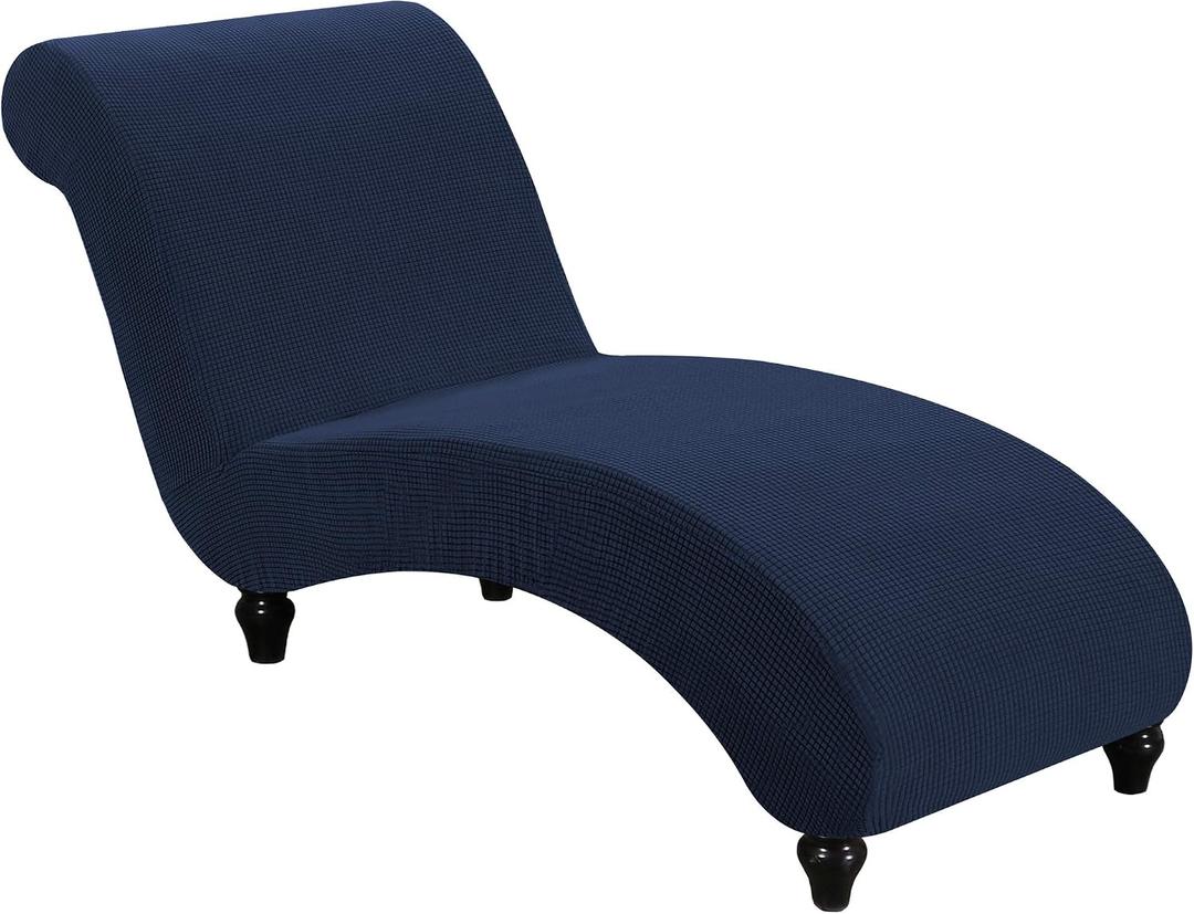FantasDecor Chaise Lounge Cover Stretch Armless Chair Slipcover for Living Room Indoor Bedroom Soft Jacquard Fabric Machine Washable, Navy