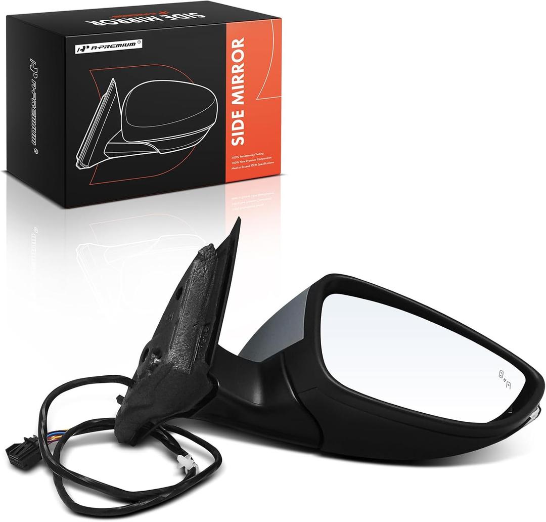 A-Premium Passenger Side Power Door Mirror - Compatible with Volkswagen Passat 2016 2017 2018 2019 2020 - Heated Power Folding Black Outside Rear View Mirror w/Turn Signal and Blind Spot Detection