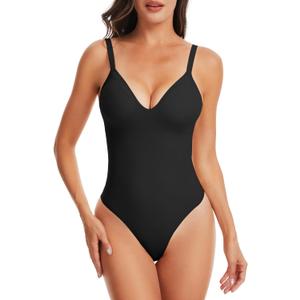 Bodysuits for Women, Tummy Control Full Body Shapewear, Seamless Deep V Neck Thong Body Suit