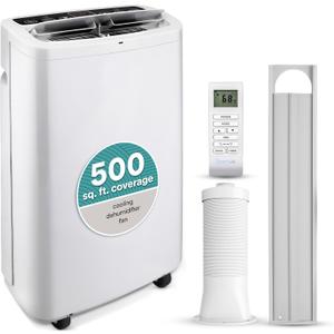 SereneLife Small Air Conditioner Portable 14,000 BTU with Built-in Dehumidifier - Portable AC unit for rooms up to 650 sq ft - Remote Control, Window Mount Exhaust Kit (White)