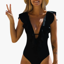 SPORLIKE Women One Piece Swimsuit V-Neck Ruffle Bathing Suit Padded Monokini S