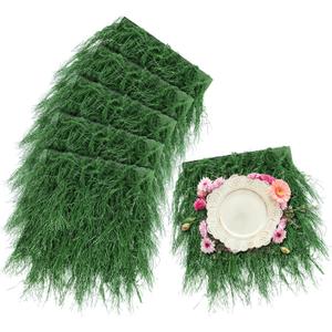XLX TURF Green Square Fake Grass Placemats for Party Table Centerpiece Golf Theme Spring Summer Decor, Miniature Garden Artificial Thatch for Crafts -11"x11", 6 Pack