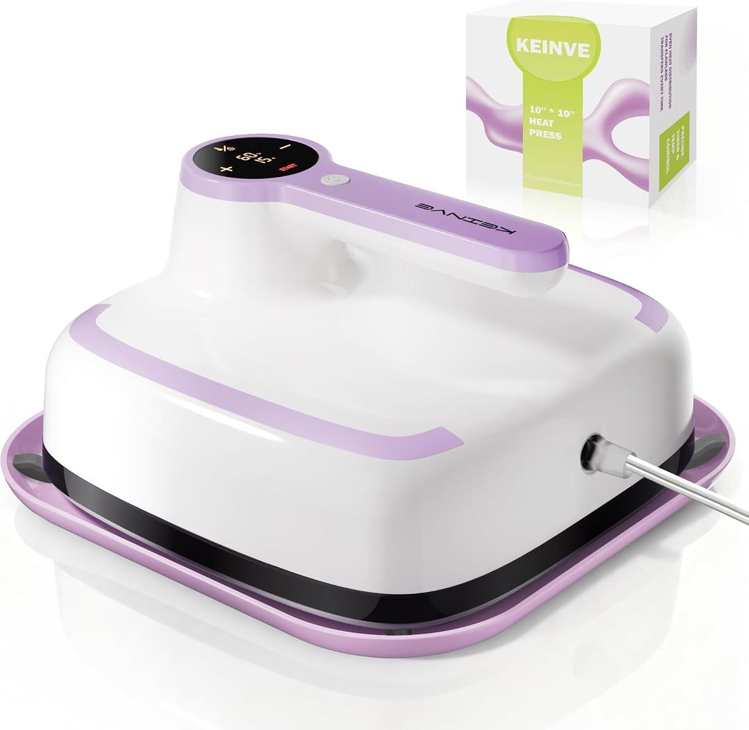 KEINVE 10"x10" Heat Press Machine for T-Shirts, Fast Heating with Timer & Auto Shut-Off, DIY Iron-On Transfer Press for Clothes & Bags - Purple 2026 Update