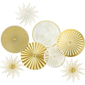Lingvee 8 Pcs Gold Wall Decor Modern Metal Decor Metal Starbursts Radial Plate Art Hanging Decorative Wall Decorations for Home Bedroom Bathroom Living Room Office Sculpture (Gold, White)
