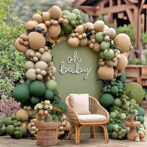 Sage Green Brown Balloon Arch Kit Double Stuffed Dusty Olive Green Tan White Sand Apricot Latex Balloon Garland for Neutral Baby Shower Birthday Safari Dinosaur Party Decoration