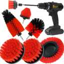 8 Pcs Drill Brush Attachment Set, Power Cleaning Scrub Brush Kit with Extend Long Attachment, All Purpose Drill Scrub Brushes for Car, Grout, Floor, Tub, Bathroom and Kitchen (red)