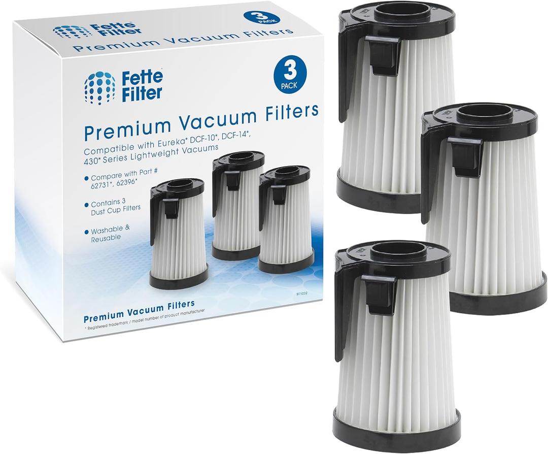 Fette Filter - Dust Cup Filter Compatible with Eureka DCF-10, DCF-14. Compare to Part # 62731, 62396, Pack of 3