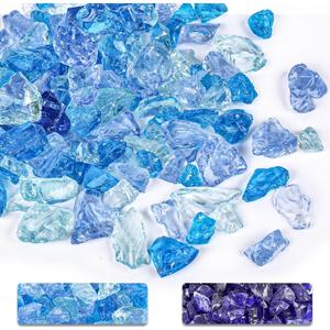 DomeStar 10LB Blue Fire Pit Glass, Crushed Fire Glass Rocks for Propane Decorative Fireplace