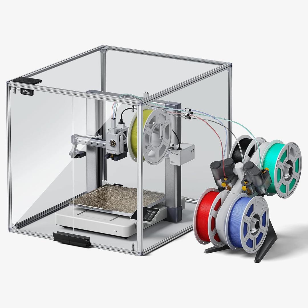 3D Printer Enclosure for Bambu Lab A1, 360 Transparent Acrylic Enclosure with LED Light, Odor Isolation Noise Reduction Constant Temperature 3D Printer Cover Box