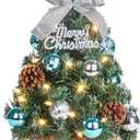 DEWUR 2ft / 24 inch Tabletop Christmas Tree with LED Lights - Small Artificial Mini Tree for Christmas Decorations (Blue)