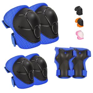 Kids Protective Gear Set - Knee Pads Elbow Pads with Wrist Guards for Ages 3-12 | 3-in-1 Safety Protective Gear for Skating, Cycling, Biking, Roller Skates, Scooters (Blue, S(3-7Years))