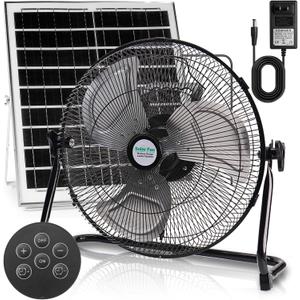 14" Solar Powered Fan, 18000mAh Rechargeable Floor Fan, 20W Solar Panel & AC Charger with Remote, 12 Speeds, 5-24 H, Timer, Cordless, 120 Tilt, for Indoor Home Outdoor Camping Yard Hurricane Outage