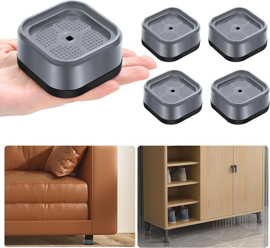 shouwuhho 4 Pack Furniture Risers Adjustable Bed Risers Heavy Duty Lifts Height 1", Square Stackable Bed Risers 1, 2 or 3 Inch for Desk Leg Table Couch Sofa Chair Bed Frame Legs Dorm, Gray