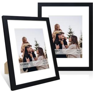 11x14 Picture Frame Set of 2, 11 x 14 Wood Photo Frames with Mat for 8x10, Wooden Frame with Real Glass Cover for Wall and Tabletop Display,Black