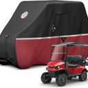 2+2/4 Passenger Golf Cart Cover Fits EZGO, Club Car, Yamaha, 420D Waterproof Windproof Sunproof Outdoor All-Weather Full Cover -Black/Red-L