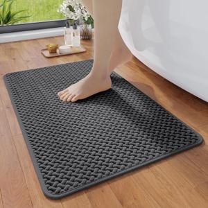 YDKGL Bathroom Rugs Non Slip, Super Absorbent Quick Dry Bath Mats for Bathroom, Foam Weave Texture Thin Bath Rugs Washable with Rubber Backing Fit Under Door Outside Shower,16" x 24 (Grey)