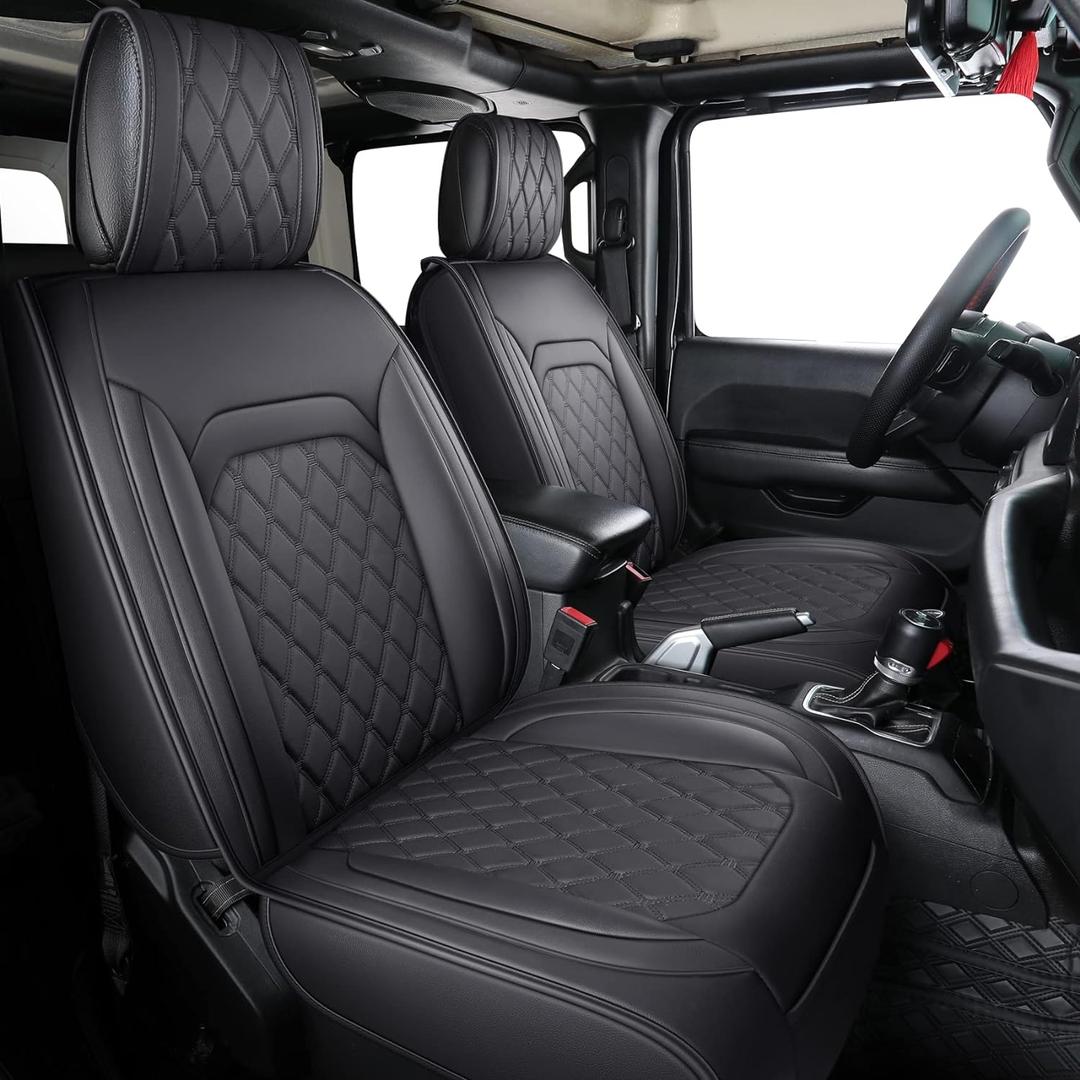Aierxuan Jeep Wrangler JK JL 4-Door Seat Covers Custom Fit 2007-2025 Unlimited X Rubicon 392 Sahara Willys Sport High Altitude Truck Pickup Waterproof Leather Cushions, (Full Set/Black1) 