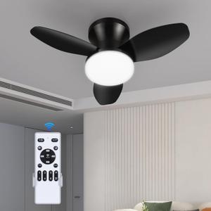 Ceiling Fans with Lights, 24 Inch Low Profile Ceiling Fan with Light and Remote Control, Dimmable, 6 Speeds, 3CCT, Flush Mount, Reversible DC Motor Modern Ceiling Fan for Bedroom (Black, 24inch)