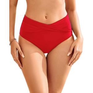 Women Full Coverage Bikini Bottom - V Cut Bathing Suit Bottoms Mid Waist Twist Front Swimsuit Bottom Swimwear 2025 (X-Large, Red)