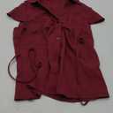 SweatyRocks Women's Ruched Button Down Shirt Short Sleeve Tie Back Fitted Blouses (Medium, Burgundy)