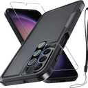 RMOCR Case for Samsung Galaxy A26, Full Body Heavy Duty Rugged Shockproof Protective Phone Cover with Lanyard Strap, Tempered Glass Screen Protector and Camera Lens Cover, Black Matte