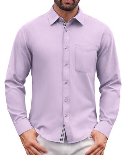 Lion Nardo Oxford Shirts for Mens Long Sleeve Dress Shirts Business Casual Button Down Shirts Untucked Shirts for Men Lavender, Size 3XL