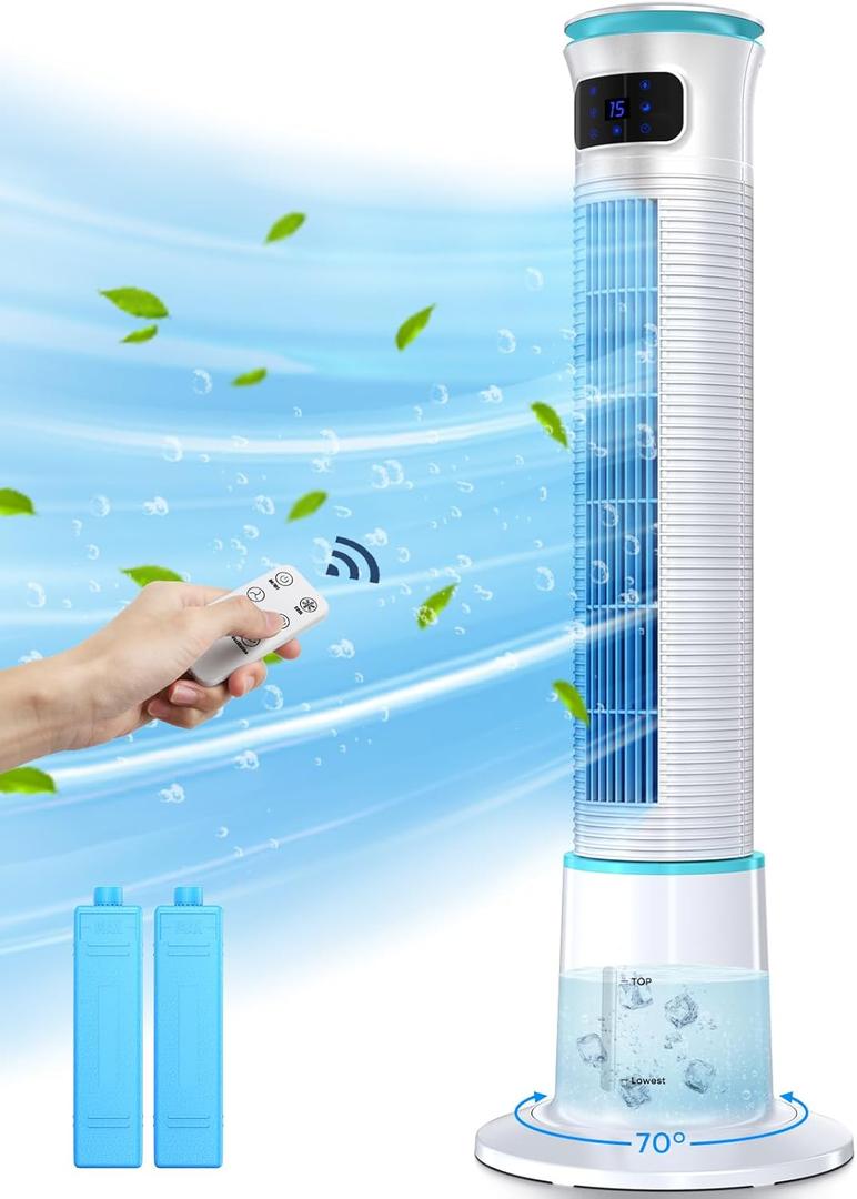FANCOLE 43INCH Evaporative Air Cooler with LED Screen, 15H Timer for Auto off, 4 Modes, 3 Speeds Swamp Cooler Air Conditioner, Touch and 20FT Remote, 70 Wider Oscillating Fan for Bedroom Office Study