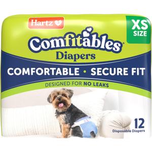 Hartz Comfitables Disposable Dog Diapers, Size XS 12 Count, Comfortable & Secure Fit, Easy to Put On, Super Absorbent Male and Female Diaper