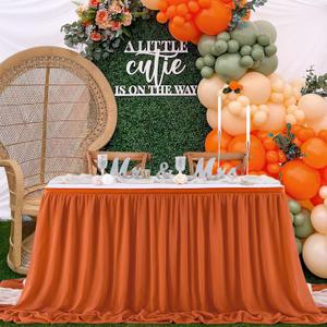 QueenDream Chiffon Table Skirt for Wedding Decorations - 6ft Terracotta Sheer Tablecloth for Baby Shower Birthdays Party Home Cake Table Decorations 2 Layer