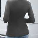 Amoretu Women's Henley Long Sleeve V Neck Shirts Slim Fitted Side Ruched Button Tops (Gray, S)