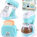 Kitchen Appliances Toys, Kids Play Kitchen Accessories Set, Pretend Kitchen Toys for Kids Ages 4-8, Coffee Maker, Mixer, Toaster with Realistic Lights & Sounds, Gift for Girls Ages 3+ (Blue)
