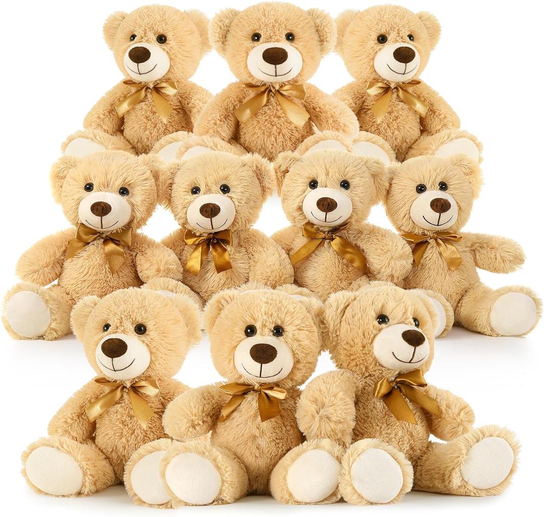 Tezituor Teddy Bears Stuffed Animals Bulk 10 Packs, 14 Inch Small Bears Plush for Baby Shower Cute Stuffed Bears Gift for Kids on Christmas, Birthday, Valentines, Light Brown