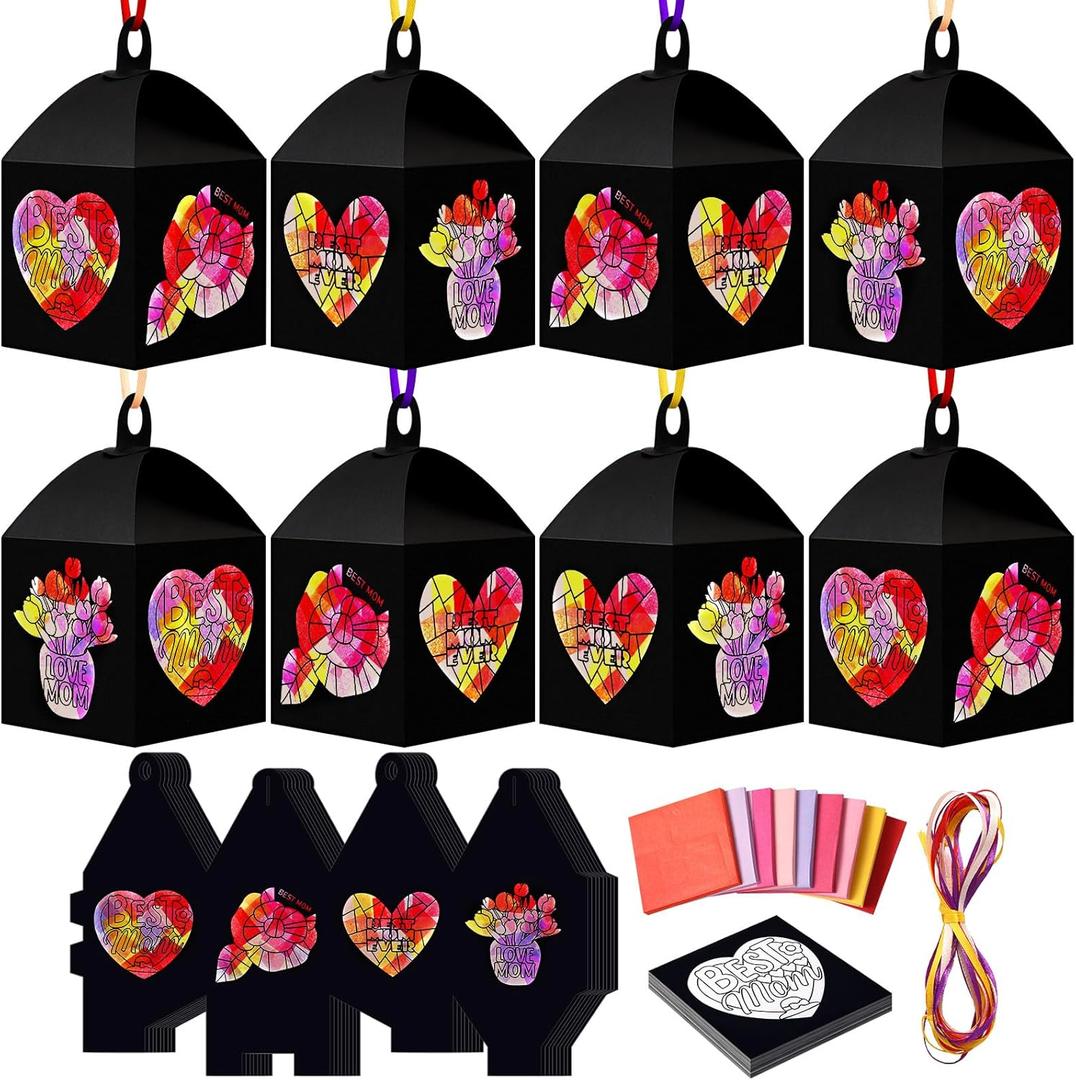 Maitys 16 Sets Mother's Day Paper Lantern Craft Kits, DIY Best Mom Heart Shaped Floral Patterns Lanterns with Colored Tissue Paper for Party Activities Ornaments