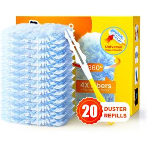Heavy Duty Duster Refills for Swiffer Duster, 20 Count Duster Refills with 1 Handle, Multisurface 360° Dusters with 4X Microfibers, Unscented Disposable Dusters for Cleaning (Blue)