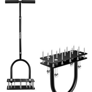 Saker Lawn Aerator, Lawn Aerator Tool with 15 Iron Spikes, Automatic Leaf and Dirt Cleaning, Spring-Loaded Design, Manual Aeration Lawn Tool for Loosening Soil Aerating Patio, Yard, Garden