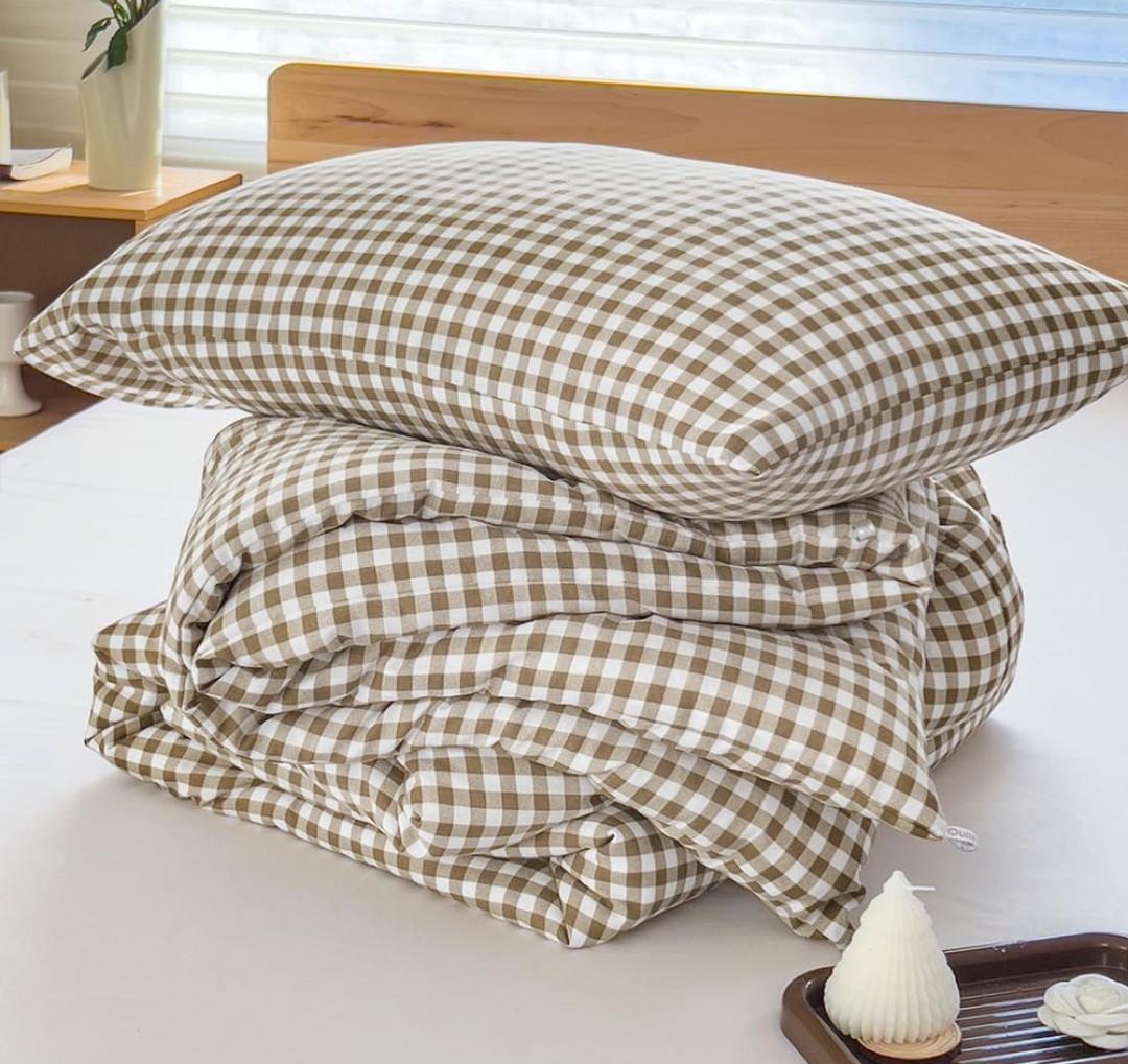 Besttouch Queen Brown Grid Bed Comforter 3 Pieces (1 Comforter, 2 Pillowcases)