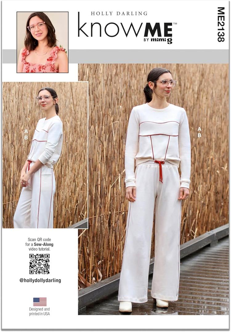 Know Me ME2138R5 Misses' Sweatsuit Top and Wide Leg Knit Pants Sewing Pattern Packet by Holly Darling, Design Code ME2138, Sizes 14-16-18-20-22
