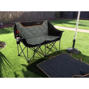 FAIR WIND Oversized Fully Padded Camping Chair Folding Loveseat Camping Couch Double Duo Chair Heavy Duty Quad Fold Arm Chair with Cup Hold - Supports 650 LBS Grey