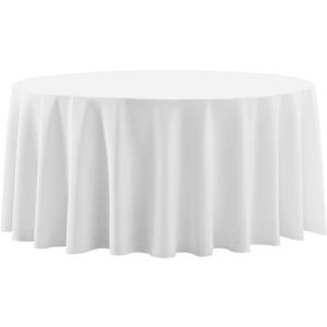 Round Tablecloth 132 Inch 1 Pack White Tablecloths Washable Decorative Linen Polyester Table Clothes Cover for Dining Table Banquets Buffet Parties and Wedding
