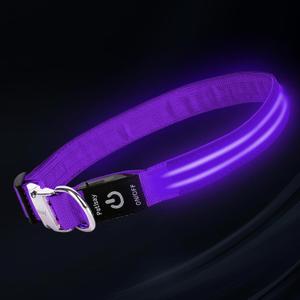 LED Dog Collar with Metal Buckle - USB Rechargeable Glow Collar for Dogs, Waterproof Light Up Dog Collar w/Reflective Strips - Adjustable Night Safety Collars by PetIsay(Purple,Large)
