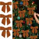 24 Pcs Brown Vintage Velvet Christmas Bows -Cozy 4.5 Inch Bows for Christmas Tree Ornaments, Wreath Accents, Gift Wrapping, Wine Bottles, Stair Railings, DIY Crafts & Xmas Home Decor