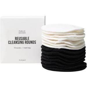 Public Goods Reusable Bamboo Cleansing Rounds | 14 Count Makeup Remover Pads with Cotton Mesh Wash Bag | Alternative to Disposable Cotton Rounds | Gentle, Machine Washable, Vegan Skincare Essential