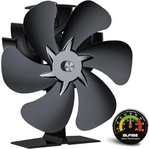 Wood Stove Fan Heat Powered | 6- Blade Thermoelectric Fireplace Fan | Eco Cocoon Fan Non Electric w/Stove Thermometer | Stove Accessories (Large)