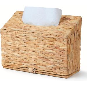 Water Hyacinth Hand Towel Box Cover Compatible with Disposable Paper Hand Towels, Wicker Paper Towel Holders, Hand Towel Holder for Bathroom, Car, Tabletop, by YANGQIHOME