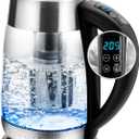 OVENTE Electric Glass Kettle Water Boiler 1.8 Liter BPA Free - 1500W w/Stainless Steel Infuser, Set Temperature Control, Auto Shut Off, Portable Fast Instant Heater for Coffee & Tea - KG661S (1.9 Quarts, Silver)