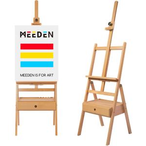 MEEDEN Painting Easel with Storage Drawer, Studio H-Frame Easel- Adjustable (60"~75") Solid Beech Wood Easel Stand for Painting for Adults, Holds Canvas Art up to 35",Natural